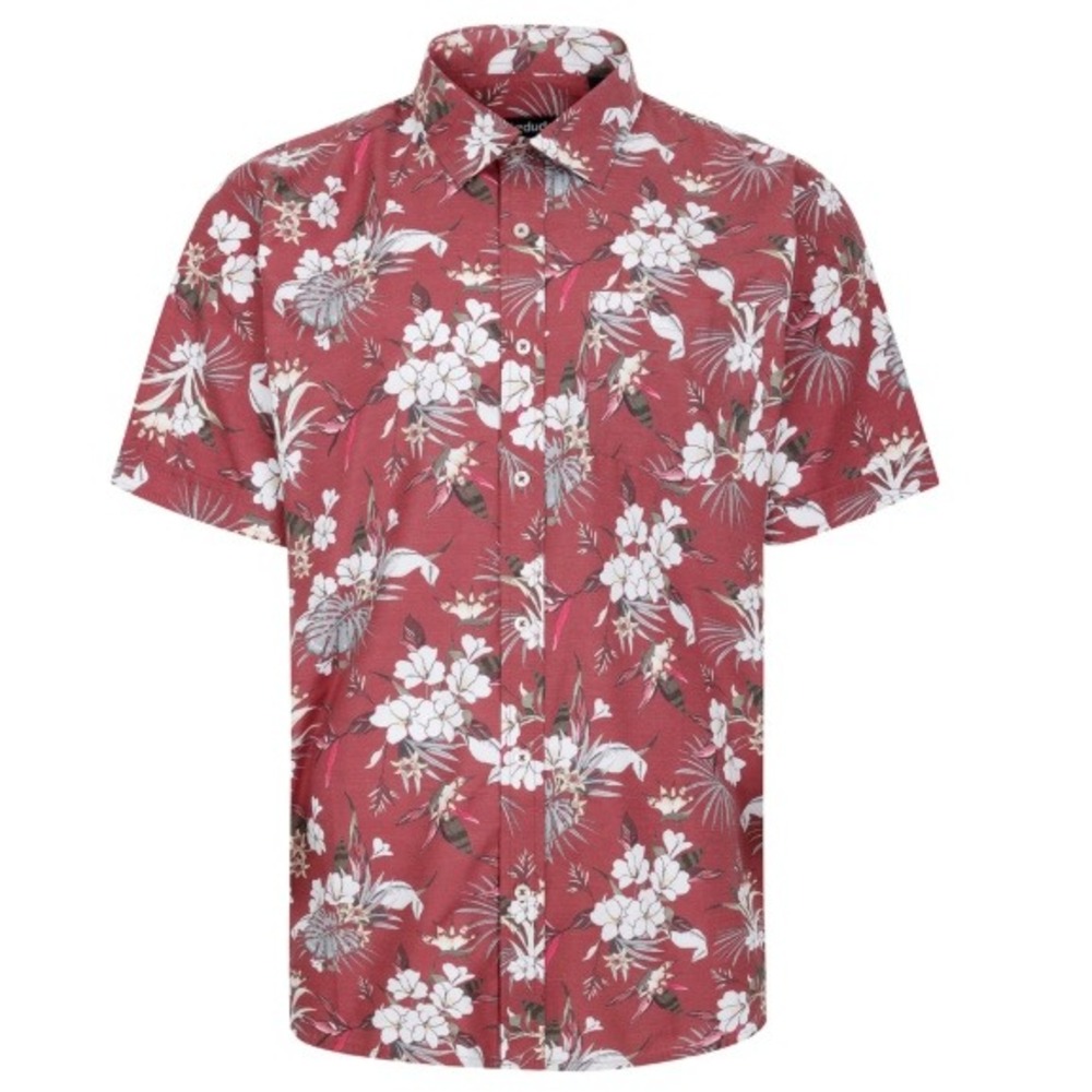 Bigdude Men's Burgundy Floral Allover Printed Short Sleeve‎ Shirt Size 4XL NWT